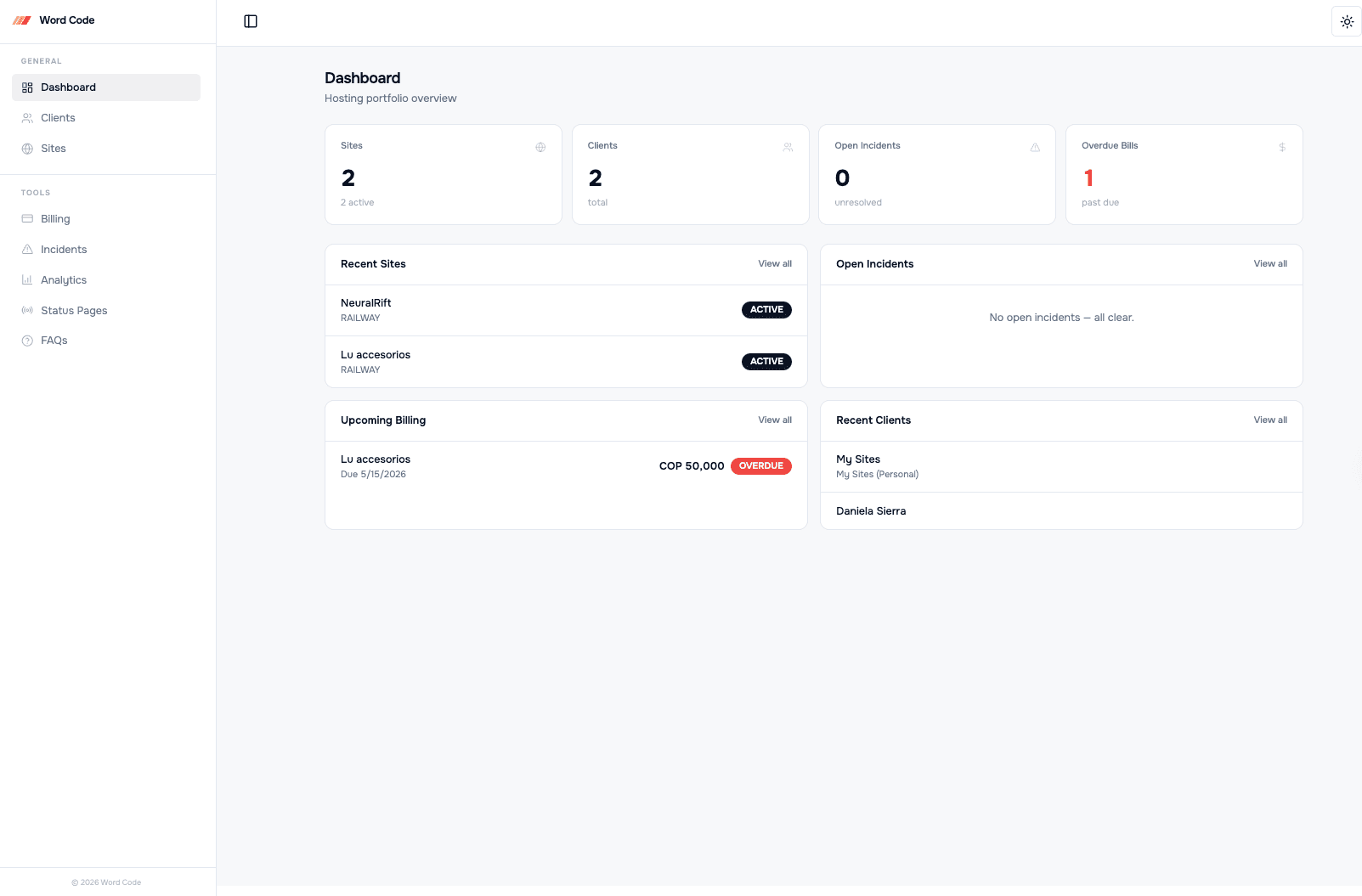 Hosting Dashboard